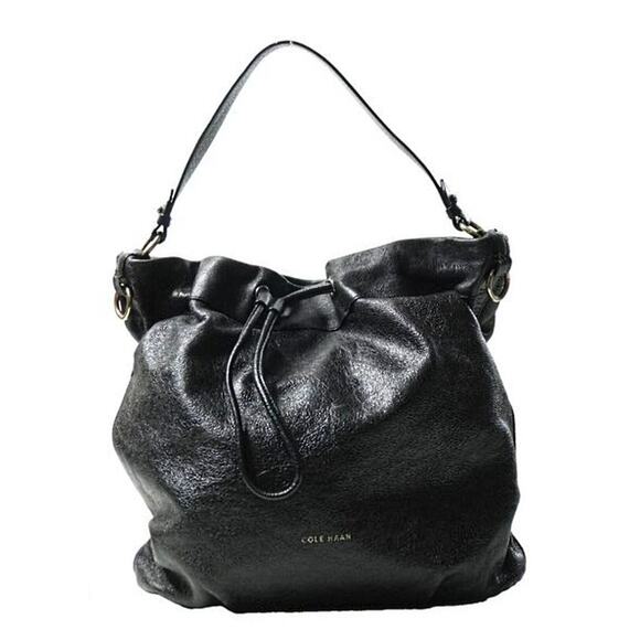 Cole Haan Stagedoor Studio hobo tote leather drawstring bag large black - Picture 1 of 17
